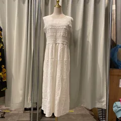 【東あずま店　併売品】　atelier six アトリエシックス　ワンピース　刺繍　ノースリーブ　ロング　long　透け感　サマーニット　リネン　麻　LINEN　ホワイト オフホワイト アイボリー 白 シロのサムネイル