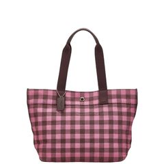COACH チェック柄 キャンバス トートバッグ ピンク レッド 大容量
