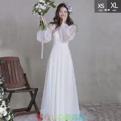 人気 ウェディングドレス 花嫁 長袖 シンプル 白ドレス Vネック ワンピース 花嫁 結婚式 二次会 披露宴 前撮り 後撮り 撮影用 zh0326のサムネイル