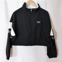(^w^)b 美品 リーボック Reebok クロップド丈 ナイロンジャケット ウインドブレーカー Y1450RR 黒 白 Lサイズ ナイロン ポリエステル レディース ショート丈 古着 カイタックファミリー 裏メッシュ ストリート OM13428WTのサムネイル