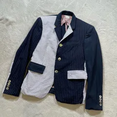 希少　トムブラウン THOM BROWNE クレイジーパターン パッチワーク ジャケット シアサッカー ストライプ ドッキング ネイビー グレー メンズ サイズ0 S相当 国内正規品 クロスカンパニー 日本製 　17013のサムネイル