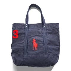Polo Ralph Lauren ビッグポニー 刺繍 ヴィンテージ加工 トートバッグ ネイビー キャンバス ジップ開閉のサムネイル