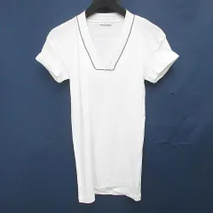 ブルネロクチネリ BRUNELLO CUCINELLI 半袖 Tシャツ カットソー モニーレ装飾 Vネック S 白系 ホワイト イタリア製 ストレッチ ロールアップ 無地のサムネイル