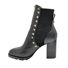 VALENTINO ヴァレンティノ ガラヴァーニ ロックスタッズ サイドゴア ヒールブーツ VSV194 size=36 約22.5cm ブラック レザー キャビアスキン チャンキーヒール ゴールド金具 ウィメンズのサムネイル