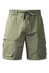 [Swoemc] ショートパンツ メンズ ハーフパンツ 短パン メンズ カーゴショーツ 多ポケット ファスナー ウエストゴム 五分丈 夏用 S-2XL(軍緑色,XL)のサムネイル
