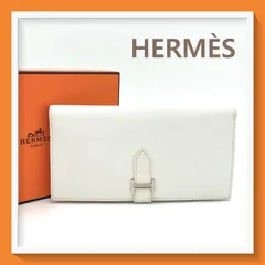 美品 HERMES エルメス ベアン ヴォーエプソン □K刻印 長財布 ロングウォレット オフホワイト シルバー金具 箱付き レディース メンズのサムネイル