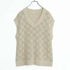 【美品】シューラルー★シンプルで様々なコーデに♪ 透かし編みニットベスト サイズL アイボリー系 z21778のサムネイル