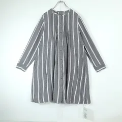 【新品タグ付】SUTSESO スチェッソ★上品ストライプ♪長袖ワンピース サイズ40 グレー系 ふんわりフォルム♪薄手 z21670のサムネイル