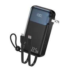 Cheergo モバイルバッテリー10000mAh コンセント一体型 折りたたみ式プラグ 22.5W急速充電 USB-C出力/入力 4台同時充電 iPhone充電ケーブル＆Type-C ケーブル内蔵 LEDディスプレイ スマホ充電器 iPhone 17/16/のサムネイル