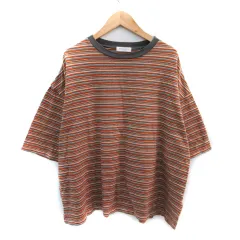 B&Y ユナイテッドアローズ BEAUTY&YOUTH ビューティー&ユース Tシャツ カットソー 五分袖 ラウンドネック ボーダー柄 マルチカラー オレンジブラウン ブルーグレー /SM7のサムネイル