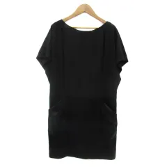 ボディドレッシングデラックス BODY DRESSING Deluxe ワンピース ミニ丈 半袖 ラウンドネック 無地 切替 フリル 36 S 黒 ブラック /YS29のサムネイル