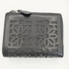 genten カットワークレザー 革 小銭入れあり 二つ折り財布 ブラック レディース ゲンテン【中古】6-0628G∞のサムネイル