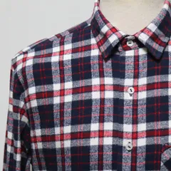 【希少米国製】アメリカンアパレル ネルシャツ メンズ L XL 紺 白 赤 チェック柄 American Apparel アメリカ製 レギュラーカラー フランネル ワークシャツ コットン100% USED品 アメリカ古着のサムネイル