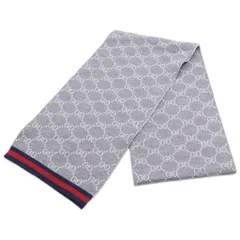 GUCCI (グッチ) GG シェリーライン ウール ニット マフラー グレーのサムネイル