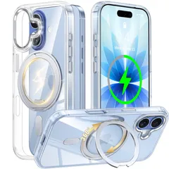 iPhone 17 用 ケース Magsafe対応 カチカチ固定できる360°回転スタンド マグネット ワイヤレス充電 アイフォン17 スマホケース リング 車載ホルダー 縦横多角度 対応 Uovon いphone17 カバー 透明 アイホン17 携帯ケースのサムネイル