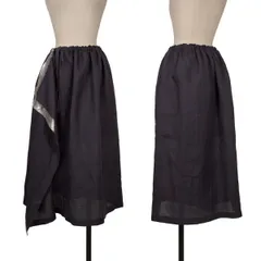 ヨウジヤマモト ファムYohji Yamamoto FEMME 箔プリントドレープワイドウエストリネンスカート 紺1のサムネイル