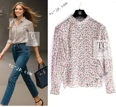 シャネル ブラウス CHANEL 24PA 2024 ホワイト レッド CC ロゴ いっぱい 花柄 トップス さらり コットン 紙タグ 予備布付 新品同様 34のサムネイル