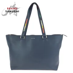 美品 Paul Smith ポール スミス アーティストストライプ ネイビー シルバー金具 レザー トートバッグ ショルダーバッグ メンズ 603315【中古】のサムネイル