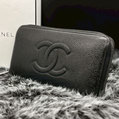 シャネル ラウンドファスナー 長財布 キャビアスキン レザー ココ