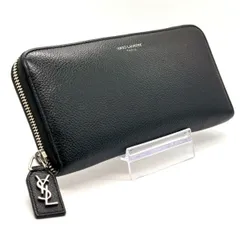 【凛とした余韻を纏う】 SAINT LAURENT　カサンドラ YSLロゴ キャビアスキン ラウンドファスナー 12カード 長財布　ブラックのサムネイル