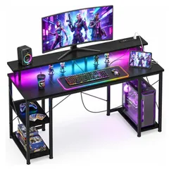 【訳アリ】AODK ゲーミングデスク パソコンデスク コンセント&LED付き 机 pcデスク 幅120cm 両側ラック&モニター台付き 勉強机 ゲームデスク computer desk ワークデスク オフィスデスク 長机 左右入れ替え対応 ブラックのサムネイル