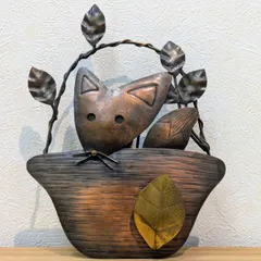 【成】北海道 手作り アトリエ・ルートスリー  銅板製 きつね 壁掛け/卓上 オルゴール「スモールワールド/小さな世界」動物 置物 【5779MO】G12のサムネイル
