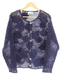 イッセイミヤケ ISSEY MIYAKE OLD 90s HAI SPORTING GEAR Crochet Flower Motif Knit クロシェ フラワーモチーフ ニット シェルボタン カーディガン ネイビー Mサイズ 103LT-255のサムネイル
