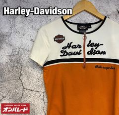 Harley-Davidson  ハーレーダビッドソン Tシャツ カラーブロックデザイン ハーフジップシャツ 刺繍入り Y2K