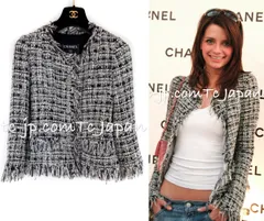 シャネル ジャケット CHANEL アイボリー ブラック フリンジ ツイード カーディガン ココボタン カール・ラガーフェルド 貴重 美品  34のサムネイル