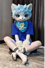 狼 犬 猫 着ぐるみ ヘッド ケモノ ファースーツ ぬいぐるみ コスプレ コスチューム Kurumi 一点物 D218のサムネイル