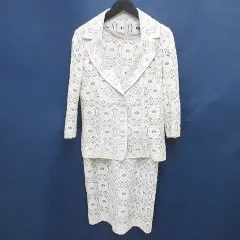ダーマコレクション dama collection セットアップ 総レース ジャケット ノースリーブ 膝上 ミニ タイトワンピース ワンピース 13AR 7AR 白系 ホワイト 日本製 シースルー 透け感 刺繍 スリット 裏地のサムネイル