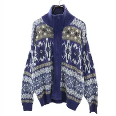 LONDON FOG ロンドンフォグ 70s 80s USA製 ノルディック柄 ハイネック ニットジャケット L ネイビー 他 オールド ヴィンテージ メンズ 古着のサムネイル