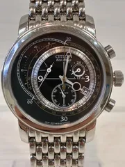 【塩】CITIZEN シチズン Eco-Drive エコドライブ H570-S045550 ソーラー腕時計 クロノグラフ デイト ブラック文字盤 稼働【24636CK】G12のサムネイル