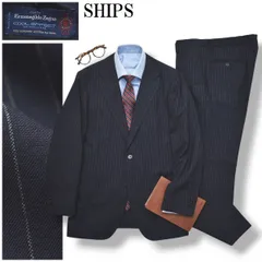 【夏用】 シップス SHIPS エルメネジルド ゼニア Ermenegildo Zegna COOL EFFECT ピンストライプ柄 シングル 段返り3B スーツ セットアップ 上下 50 ネイビー メンズのサムネイル