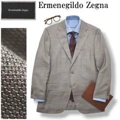 イタリア製 エルメネジルド ゼニア Ermenegildo Zegna 三者混 コットン レーヨン カシミヤ ホップサック生地 シングル 2B テーラードジャケット 春夏 7-50 C グレージュ メンズのサムネイル