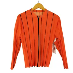イッセイミヤケ ISSEY MIYAKE 90s 99AW ノーカラー ストライプ ジップアップ プリーツ ジャケット レディース JPN：M のサムネイル