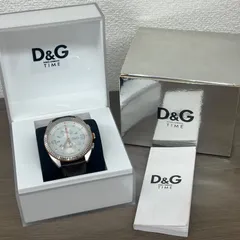 (s8471)D&G TIME ドルチェ&ガッバーナ メンズ 腕時計 クロノグラフ クォーツ 不動 電池切れ ホワイト文字盤 レザーベルト 箱 説明書付 ジャンクのサムネイル