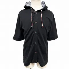 【中古】[印象AB] THE SHOP TK MIXPICE ザ・ショップ ティーケー ミクスパイス パーカー フードカーディガン フーディー メンズ L ネイビー 紺×赤×白 綿100% コットン100% ストライプ柄 5分袖 中国製 古着 鹿の子のサムネイル