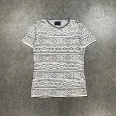 日本製 LOUNGE LIZARD ラウンジリザード 半袖 サマーニット Tシャツ ネイティブ柄 幾何学柄 総柄 グレー メンズのサムネイル