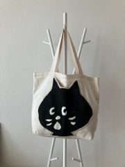 猫トートバッグ 猫グッズ 一点物 ハンドメイド ハチワレ チャコール