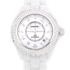 |com|,電池交換済 CHANEL シャネル J12 33mm ダイヤベゼル H1628 ダイヤモンド 12Pダイヤ デイト 200m防水 白 ホワイト SS ステンレス CE セラミック アフターダイヤ レディース クォーツ【6ヶ月保証】【腕時計】【中古】のサムネイル