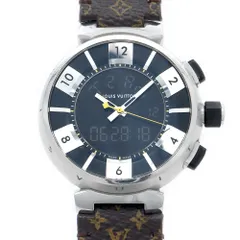 電池交換済 LOUIS VUITTON ルイヴィトン タンブール イン ブラック クロノグラフ Q118F デイト 100m防水 黒 ブラック SS ステンレス 純正ベルト 純正尾錠 メンズ デジアナ クォーツ【6ヶ月保証】【腕時計】【中古】のサムネイル