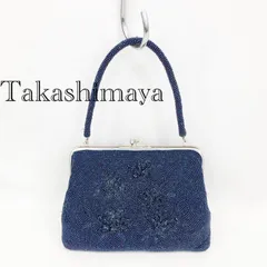 Takashimaya 高島屋 ビーズ バッグ ブルー 青 花模様 ハンドバッグ レディース 鞄 219のサムネイル