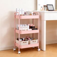 Ufriandz キッチンワゴン 3階建て、4つのサスペンション装置を備えた移動実用カートは、キッチン、寝室、オフィス、ランドリー、狭いスペース,ピンクのサムネイル