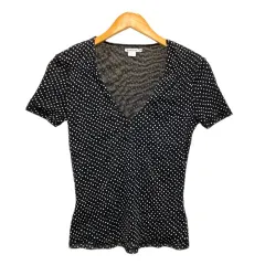 マレーラ MARELLA カットソー Vネック ドット シースルー 半袖 M 黒 ブラック 白 ホワイトのサムネイル