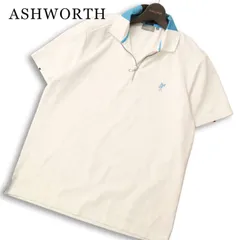 ASHWORTH アシュワース ゴルフ 春夏★ 半袖 ハーフジップ ロゴ刺繍 ポロシャツ Sz.L メンズ 白のサムネイル