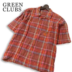 GREEN CLUBS グリーンクラブ 春夏 ロードランナー刺繍★ 麻100％ リネン 半袖 チェック シャツ 大きいサイズ Sz.6 メンズのサムネイル