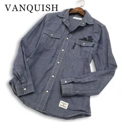 VANQUISH ヴァンキッシュ 長袖 薔薇 ローズ プリント★ デニム シャンブレー ウエスタン シャツ 日本製 Sz.L メンズのサムネイル