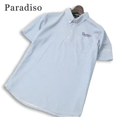 Paradiso パラディーゾ ゴルフ 春夏★ 半袖 ロゴ刺繍 ボタンダウン ボーダー ポロシャツ 日本製 Sz.L メンズのサムネイル