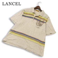 LANCEL ランセル 春夏★ 半袖 リーフ ロゴ刺繍 ボーダー ポロシャツ 日本製 Sz.L メンズのサムネイル
